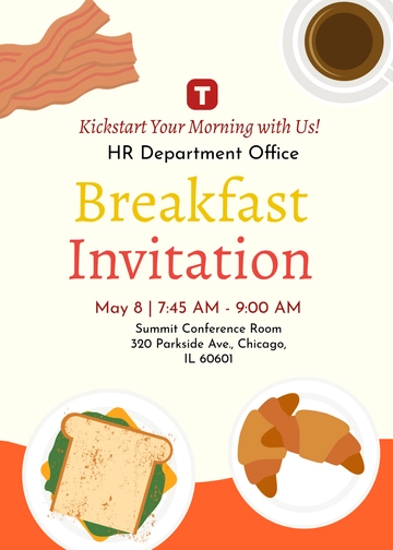 Free Simple Office Breakfast Invitation Template to Edit Online