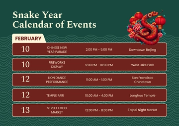 Free Snake Year Calendar Template to Edit Online