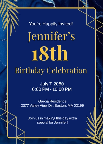 Free Blue and Gold 18th Birthday Invitation Template to Edit Online