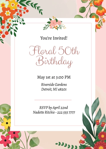 Free Floral 50th Birthday Invitation Template to Edit Online