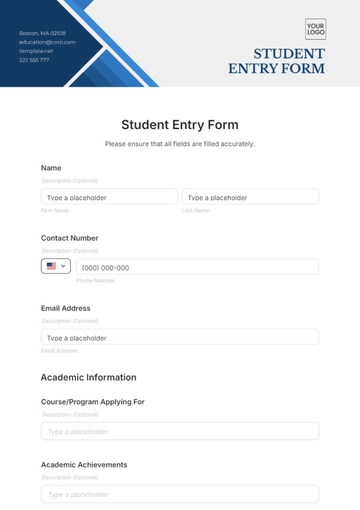Free Student Entry Form Template to Edit Online