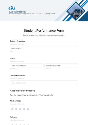 Free Student Performance Form Template to Edit Online