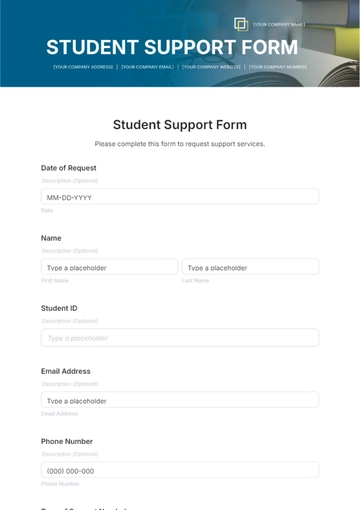 Free Student Support Form Template to Edit Online