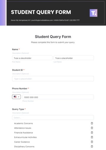 Free Student Query Form Template to Edit Online