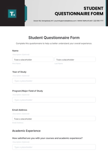Free Student Questionnaire Form Template to Edit Online