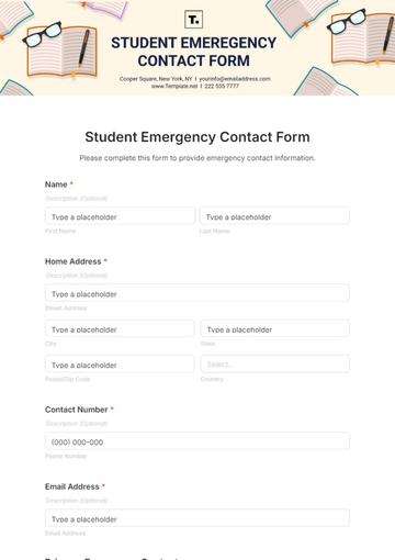 Free Student Emergency Contact Form Template to Edit Online