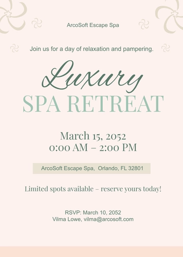 Free Spa Invitation Templates for Events to Edit Online