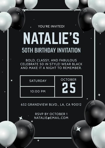 Free Personalized Black 50th Birthday Invitation Template to Edit Online
