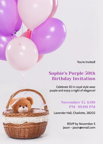 Free Purple 50th Birthday Invitation Template to Edit Online