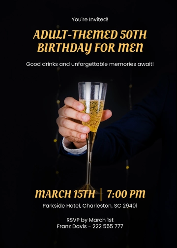 Free Adult-Themed 50th Birthday Invitation for Men Template to Edit Online