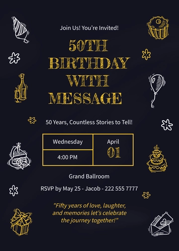 Free 50th Birthday Invitation with Message Template to Edit Online