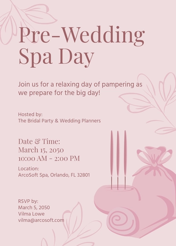 Free Wedding Spa Invitation Card Template to Edit Online