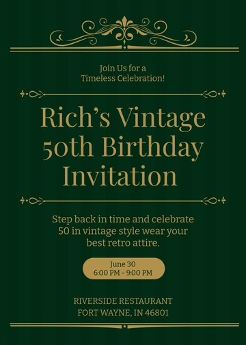 Free Vintage 50th Birthday Invitation Background Template to Edit Online