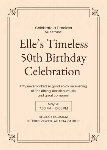 Free Classic 50th Birthday Invitation Template to Edit Online