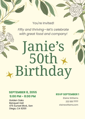 Free 50th Birthday Invitation with RSVP Template to Edit Online