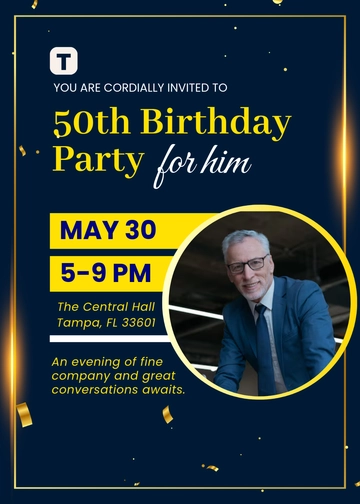 Free Professional 50th Birthday Invitation for Him Template to Edit Online