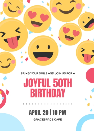 Free Smiley Face 50th Birthday Invitation Template to Edit Online
