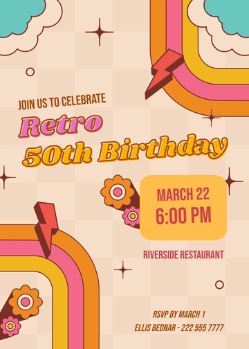 Free Retro 50th Birthday Invitation Design Template to Edit Online