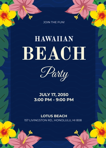 Free Hawaiian Beach Invitation Card Template to Edit Online