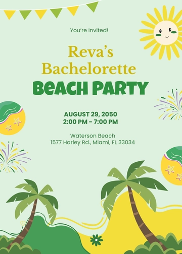 Free Green and Yellow Floral Beach Invitation Template to Edit Online