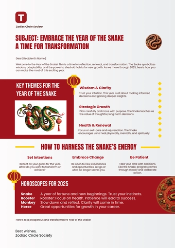 Free Snake Year Email Newsletter Template to Edit Online