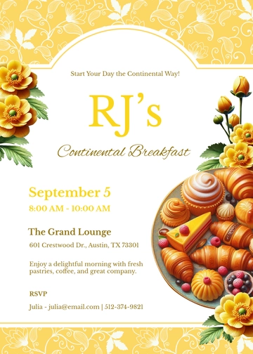 Free Continental Breakfast Invitation Template to Edit Online