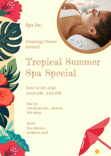 Free Colorful Tropical Spa Invitation Template to Edit Online