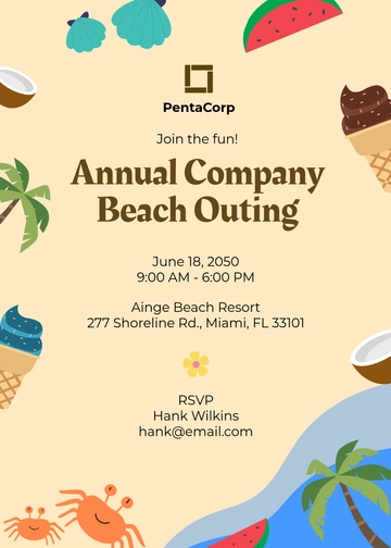 Free Company Outing Beach Invitation Template to Edit Online