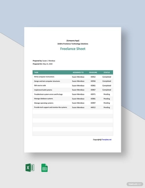 Simple Freelance Sheet Template