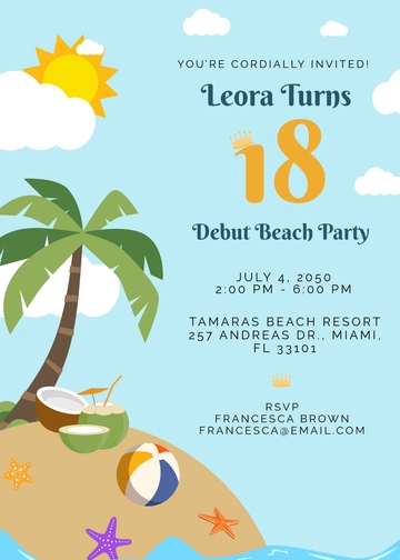 Free Debut Beach Front Invitation Template to Edit Online
