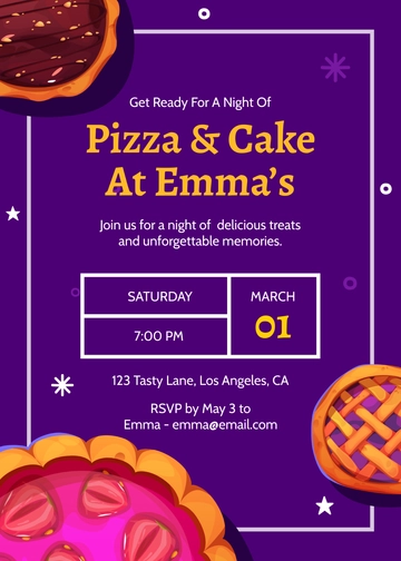 Free Pizza and Cake Sleepover Invitation Template to Edit Online
