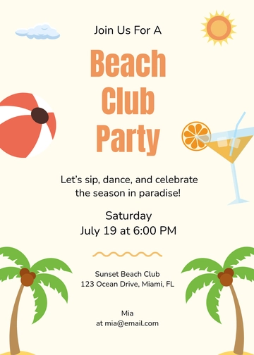 Free Simple Beach Club Invitation Template to Edit Online
