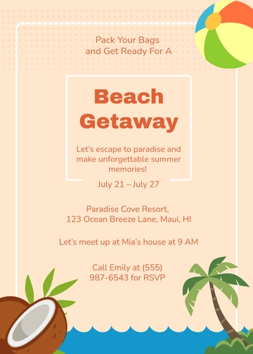 Free Modern Beach Vacation Invitation Template to Edit Online