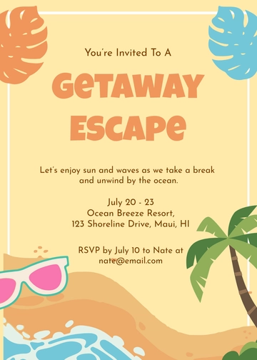 Free Colorful Beach Getaway Invitation Template to Edit Online