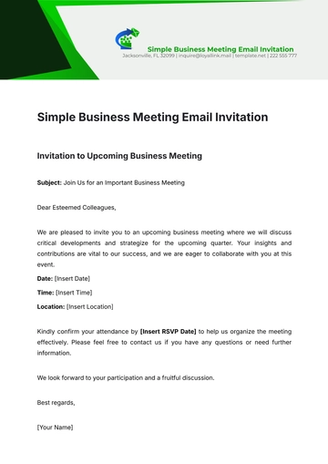 Free Simple Business Meeting Email Invitation Template to Edit Online