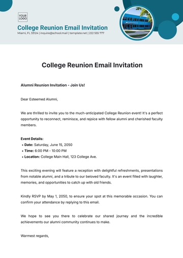 Free College Reunion Email Invitation Template to Edit Online