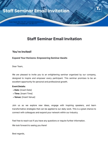 Free Staff Seminar Email Invitation Template to Edit Online