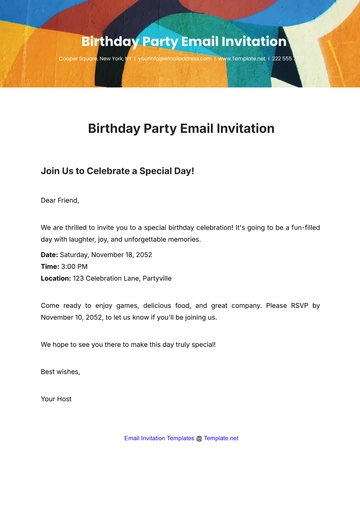 Free Birthday Party Email Invitation Template to Edit Online