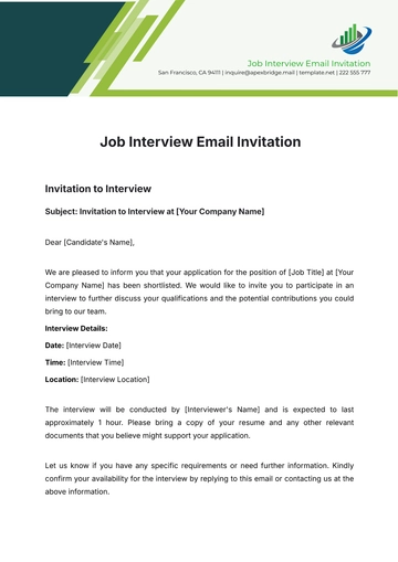 Free Job Interview Email Invitation Template to Edit Online