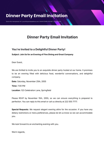 Free Dinner Party Email Invitation Template to Edit Online