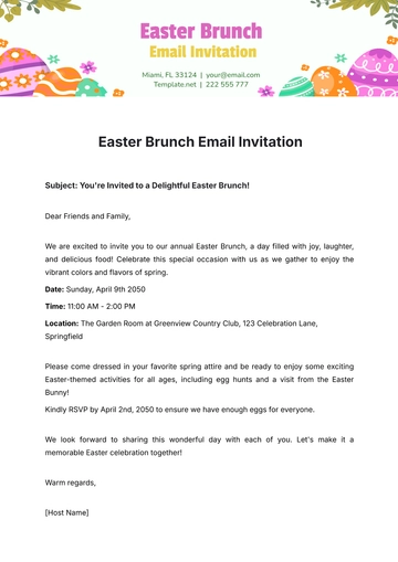 Free Easter Brunch Email Invitation Template to Edit Online