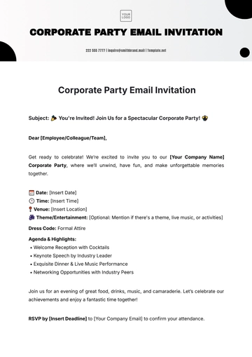 Free Corporate Party Email Invitation Template to Edit Online