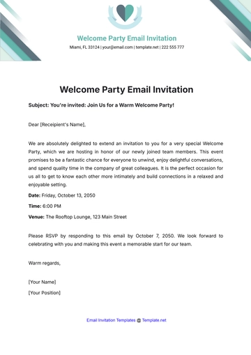 Free Welcome Party Email Invitation Template to Edit Online