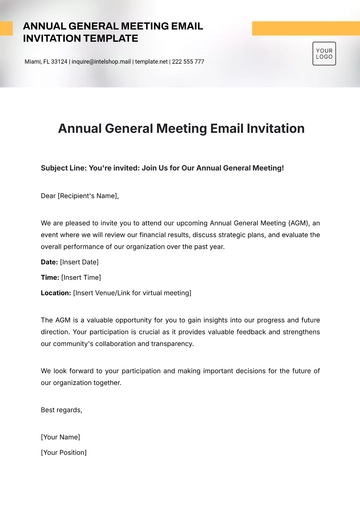 Free Annual General Meeting Email Invitation Template to Edit Online