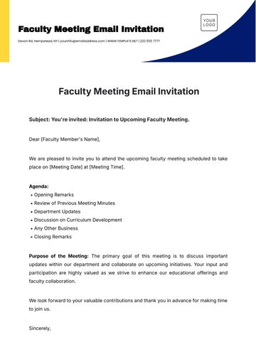 Free Faculty Meeting Email Invitation Template to Edit Online
