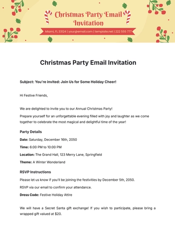 Free Christmas Party Email Invitation Template to Edit Online