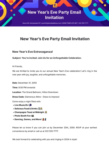 Free New Year???s Eve Party Email Invitation Template to Edit Online