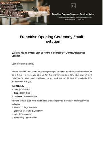 Free Franchise Opening Ceremony Email Invitation Template to Edit Online