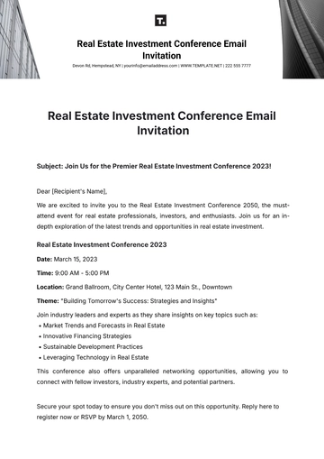 Free Real Estate Investment Conference Email Invitation Template to Edit Online