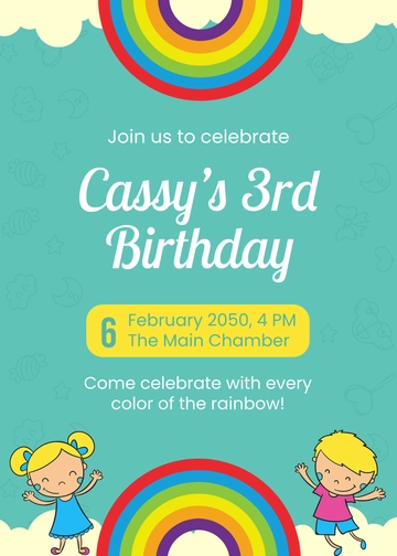 Free Rainbow Kids Party Invitation Design Template to Edit Online